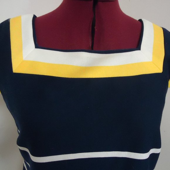 Studio I Size 6 Navy Blue Yellow and Cream Striped Mini Dress - Picture 2 of 8